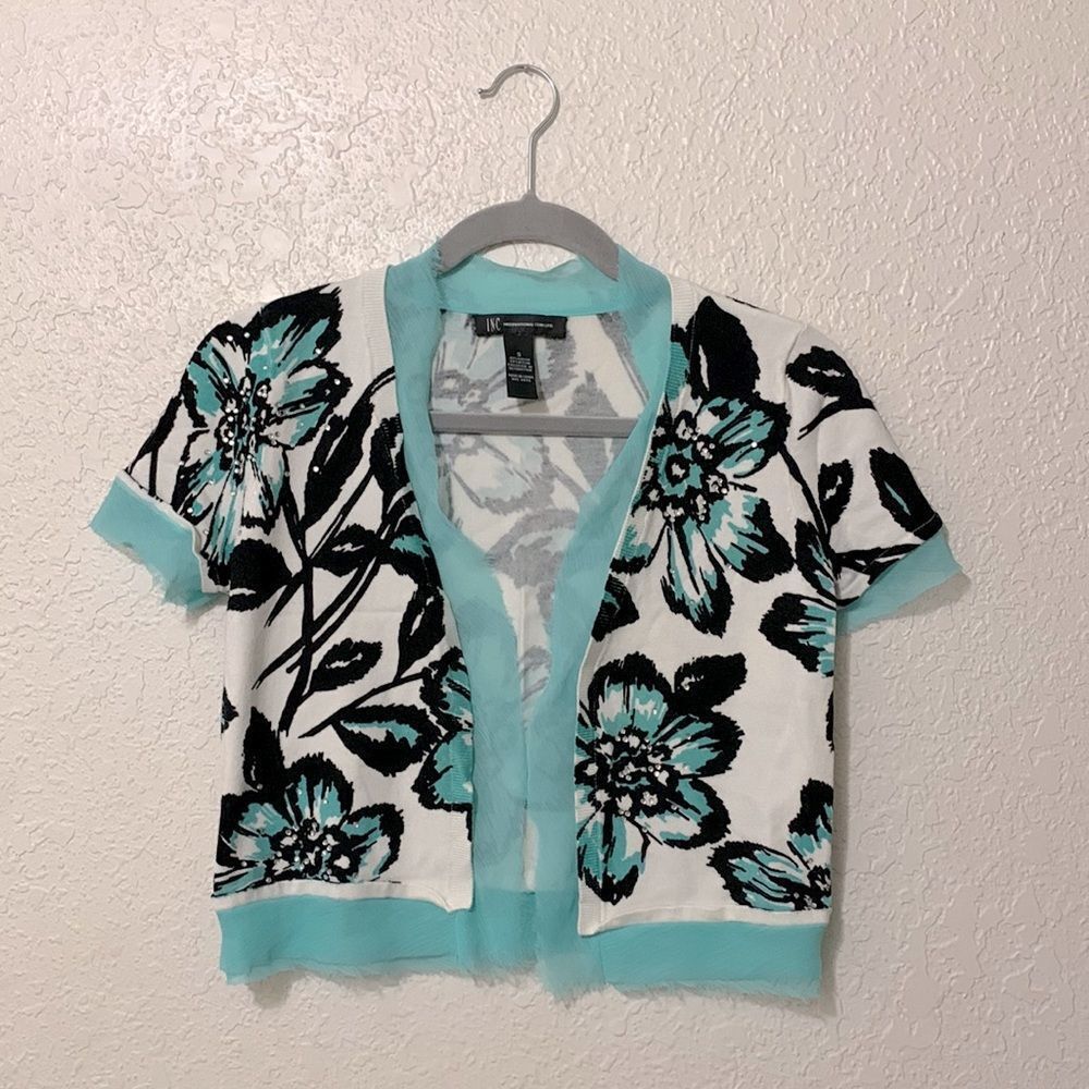 I-N-C black and blue floral sweater cover up